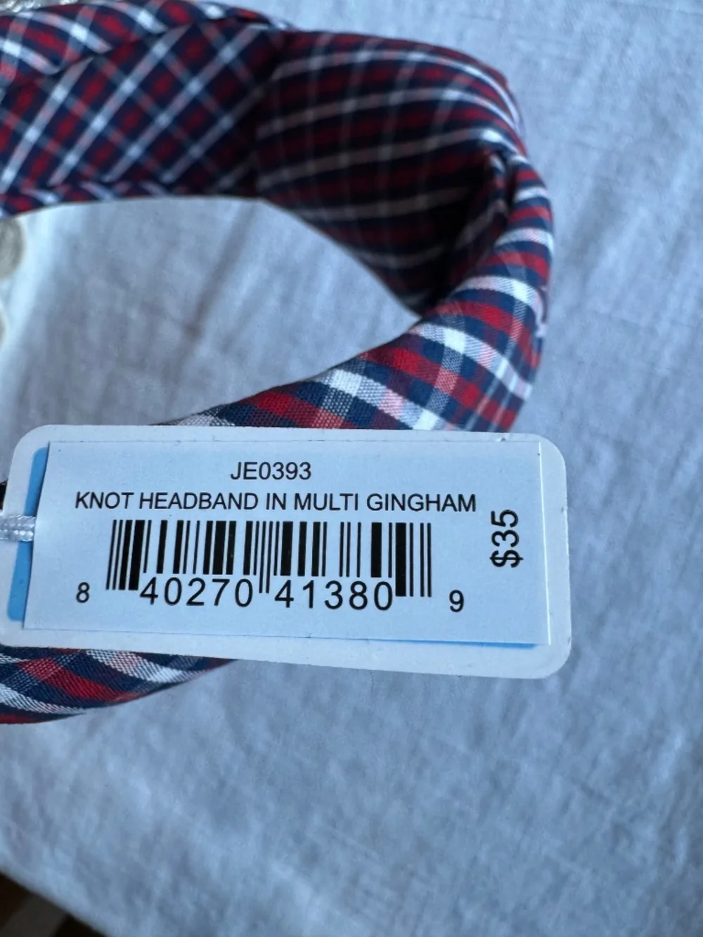 Draper James Red/White/Blue Picnic Plaid Knot Headband-NWT